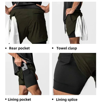 Pantaloncini da palestra da uomo Anime Demon Slayer ad asciugatura rapida, pantaloncini doppio strato 2 in 1, sportswear Y2K estate 2026, streetwear traspirante