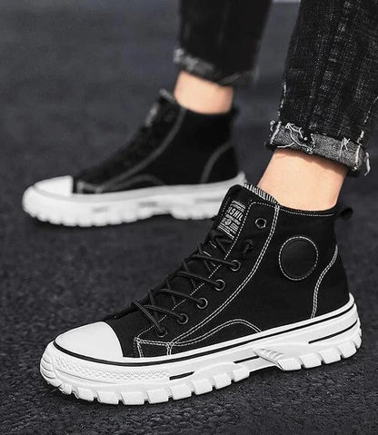 Men's Canvas Shoes High Top Casual Breathable Sports Shoes Gray Skateboarding Vulcanized Shoes Comfortable Sneakers 2025 New