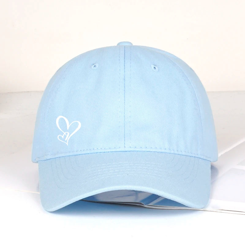 Minimalist Double Heart Print Baseball Cap Women Men Soft  Adjustable Dad Hat Casual Love Theme Sun Hat