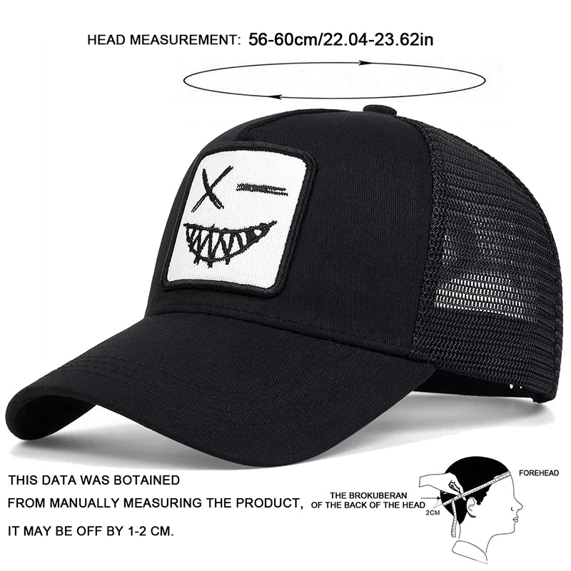 Unisex X Smiling Face Teeth Embroidery Baseball Net Caps Spring Summer Outdoor Sunscreen Hat Adjustable Casual Trucker Hats