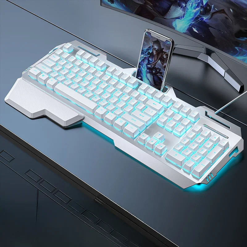 Gaming Keyboard RGB LED Backlight Plug and Play White/Black Keyboard Ergonomic Design Waterproof Keycaps Hand Support
