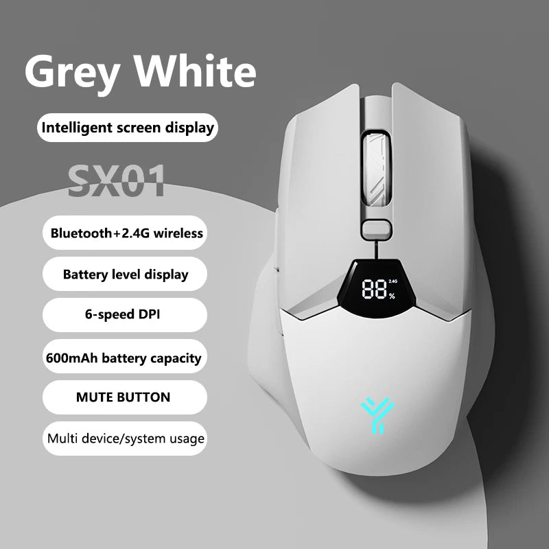 Warvank SX01 kabellose Gaming-Maus mit Smart-Screen-Display, 6-stufiger DPI-Einstellung, 600mAh Akku, leise Bluetooth-Maus fürs Büro