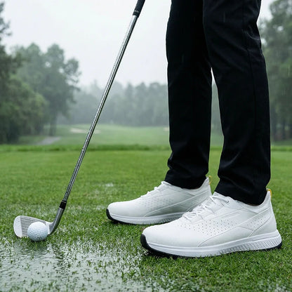 Golf Sports Shoes for Men, Waterproof High-Quality Leather Golf Competition Sports Shoes, Formal Golf Course Training Shoes for Men