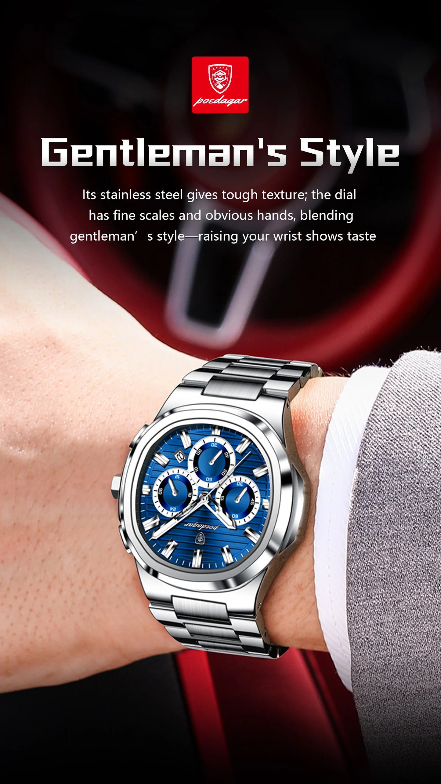 POEDAGAR Top Luxury Man Watch Waterproof Stainless Steel Luminous Men Clock Date Chronograph Quartz Business Men's Watches Reloj