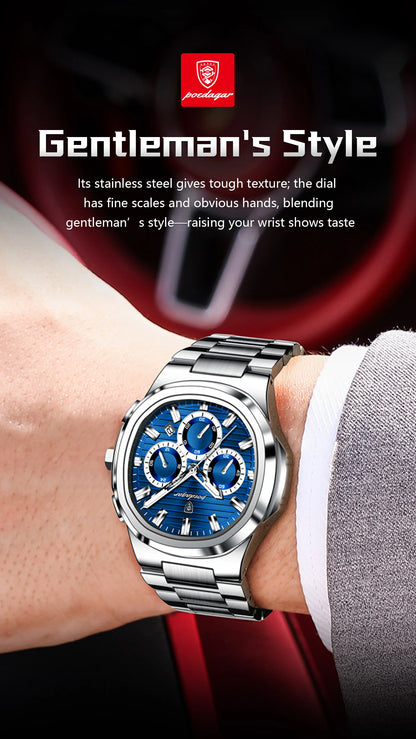 POEDAGAR Top Luxury Man Watch Waterproof Stainless Steel Luminous Men Clock Date Chronograph Quartz Business Men's Watches Reloj