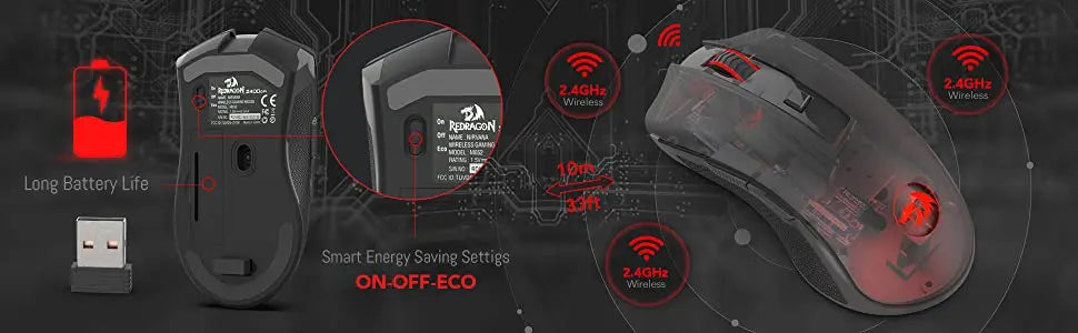 Redragon M652 Optical 2.4G Wireless Mouse with USB Receiver, Portable Gaming & Office Mice, 5 Adjustable DPI Levels