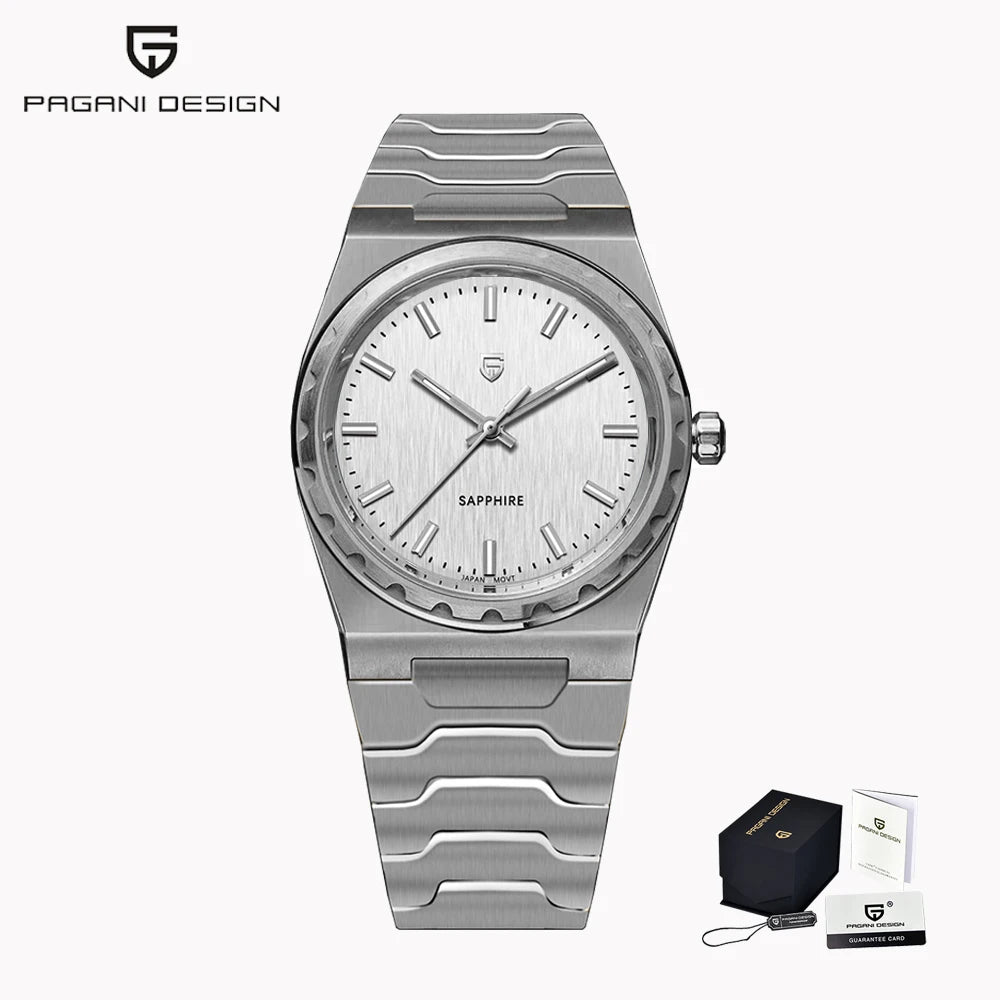 PAGANI DESIGN Men's Quartz Watches Ultra-Thin 7mm Series 37mm Sapphire Stainless Steel Waterproof Watches for Men TMI VJ21
