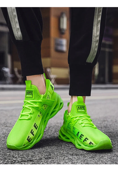 YRZL Men's Lightweight Comfortable Mesh Breathable Sneakers Green Casual Thick Sole Running Shoes
