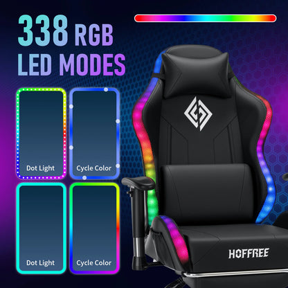 LED Gaming Chair for Children 8-15 Years, Adjustable Gamer Chair with LED Lighting, Footrest & Lumbar Support, Ergonomic PC Chair