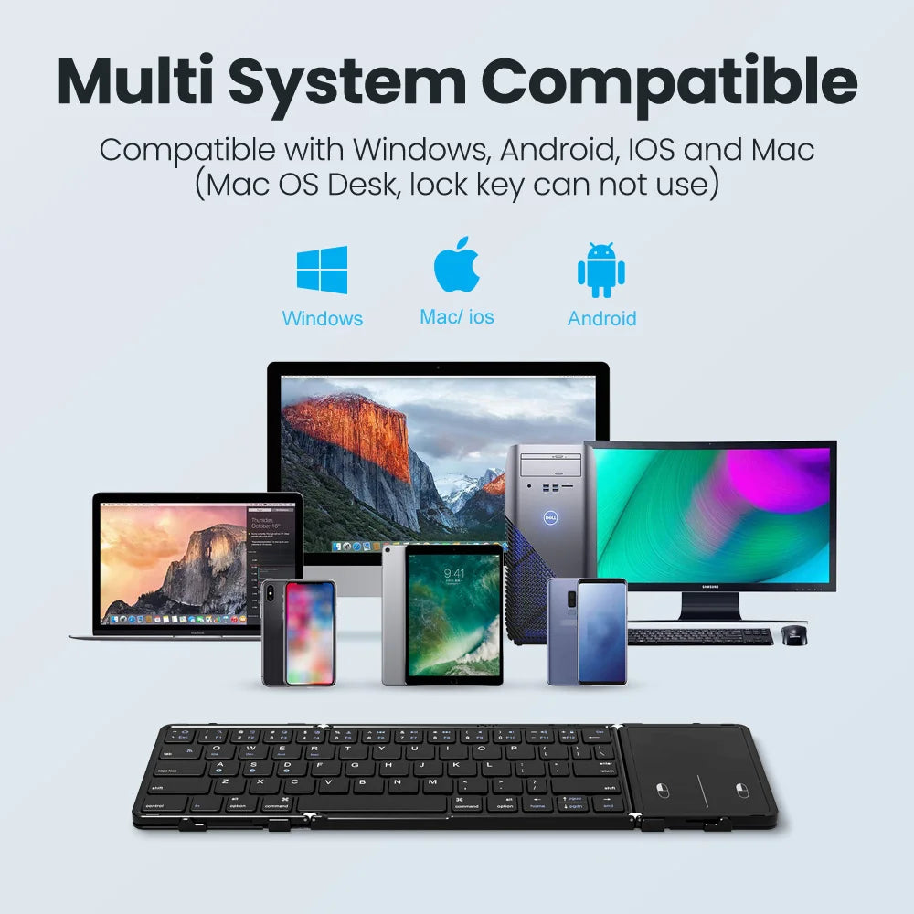 BOW Korea/Russia Wireless Folding Keyboard with Touchpad/Numberpad Rechargeable Foldable Bluetooth Keyboard for Tablet Ipad