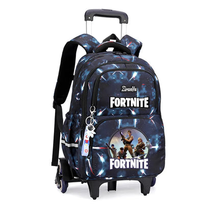 Fortnite-Trolleytasche – leichtes Treppensteigen, Anime-Design, wasserfester Rucksack mit Rollen, großes Fassungsvermögen, Schultasche für Schüler, lässige Reisetasche