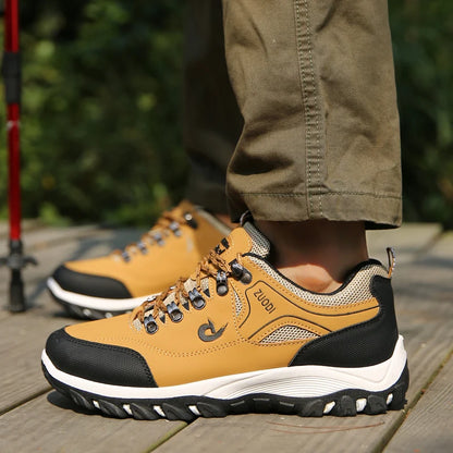 Autumn and Winter Men's Waterproof Hiking Shoes, Outdoor PU Leather Sports Shoes, Wear-Resistant, Walking, Tactical