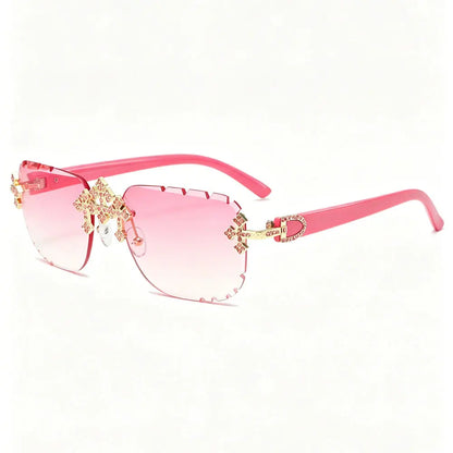 2025 Fashion Square Rimless Sunglasses For Women Cross Diamond Metal Frame Luxury Eyewear Cut Lens UV400 Shades Sun Glasses