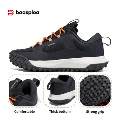 Baasploa Hiking Shoes Men Outdoor Waterproof Camping Resistant Non-Slip Sneakers Casual Lightweight Lace-Up Walking Shoes for Men