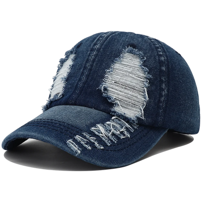 2024 New Solid Color Ripped Baseball Cap Washed Denim Snapabck Hat Hip Hop Breathable Streetwear Distressed Hats for Women Men