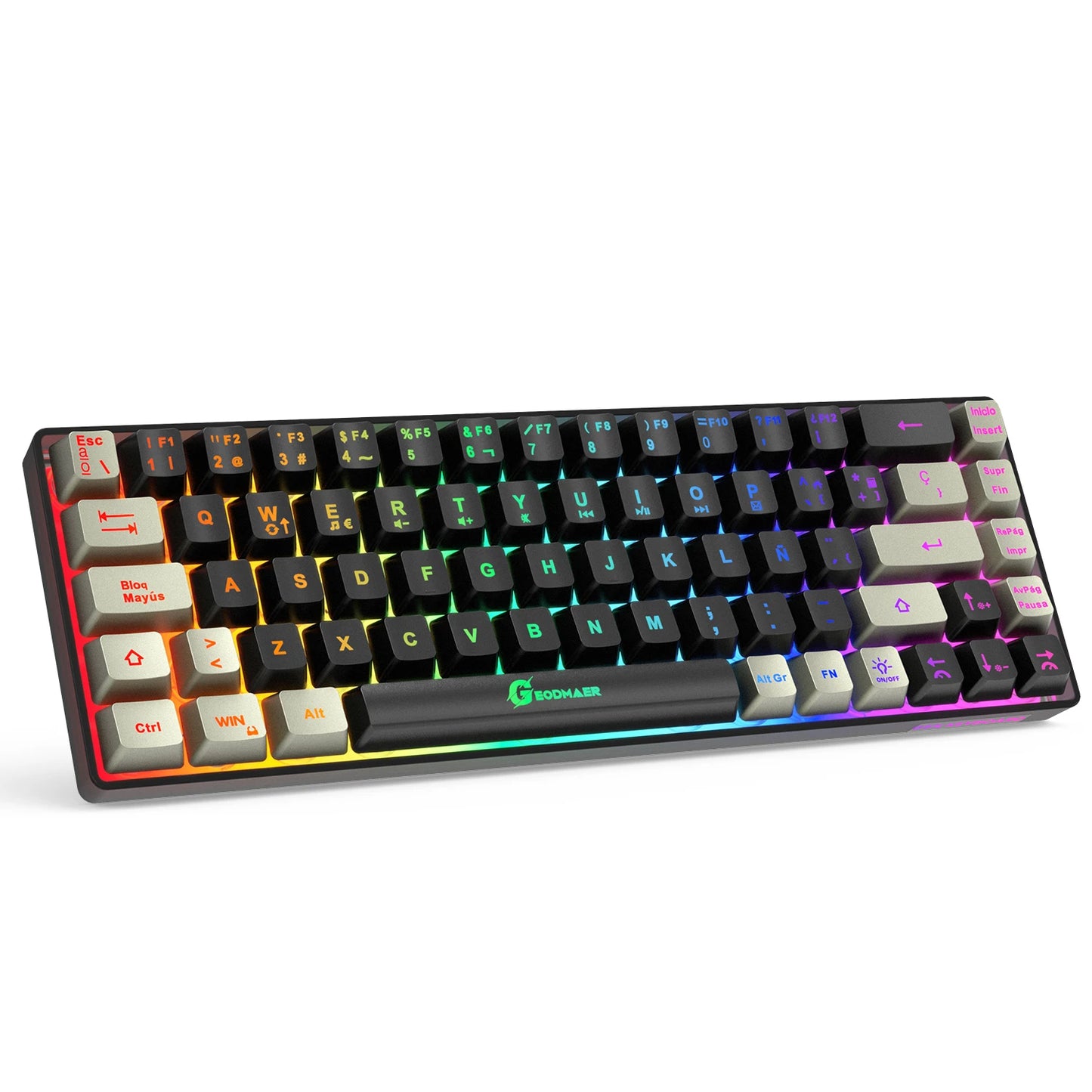 GEODMAER Wireless Gaming Keyboard Rechargeable Backlit Gaming Keyboard 68 Keys Membrane Keyboard for PC English/Spanish Layout