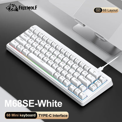 FREEWOLF M68SE Mechanical Feel Keyboard 68 Keys Mini Wired Compact Keyboard Silent for Laptops, Gaming and Office Use