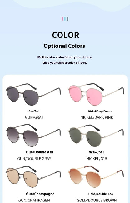 2025 New Straight Metal Sunglasses Boys And Girls, Small Oval Children's Glasses For Babies