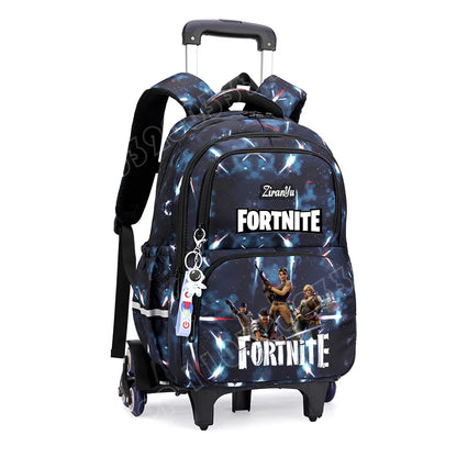 Fortnite-Trolleytasche – leichtes Treppensteigen, Anime-Design, wasserfester Rucksack mit Rollen, großes Fassungsvermögen, Schultasche für Schüler, lässige Reisetasche