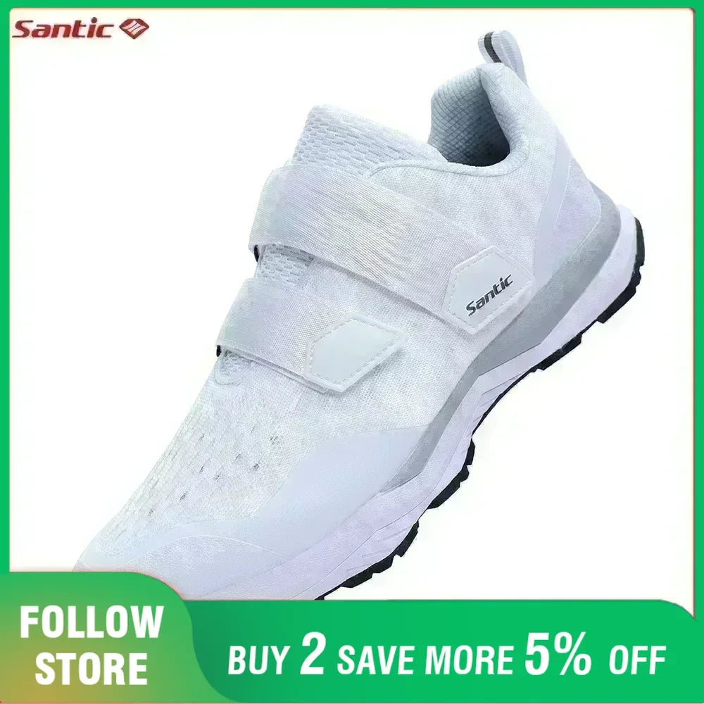 Santic Cycling Shoes Multi-purpose Running SPD Indoor Leisure Shoes Rubber Sole Hook and Loop Design 3D Mesh Fabric Sneakers Unisex
