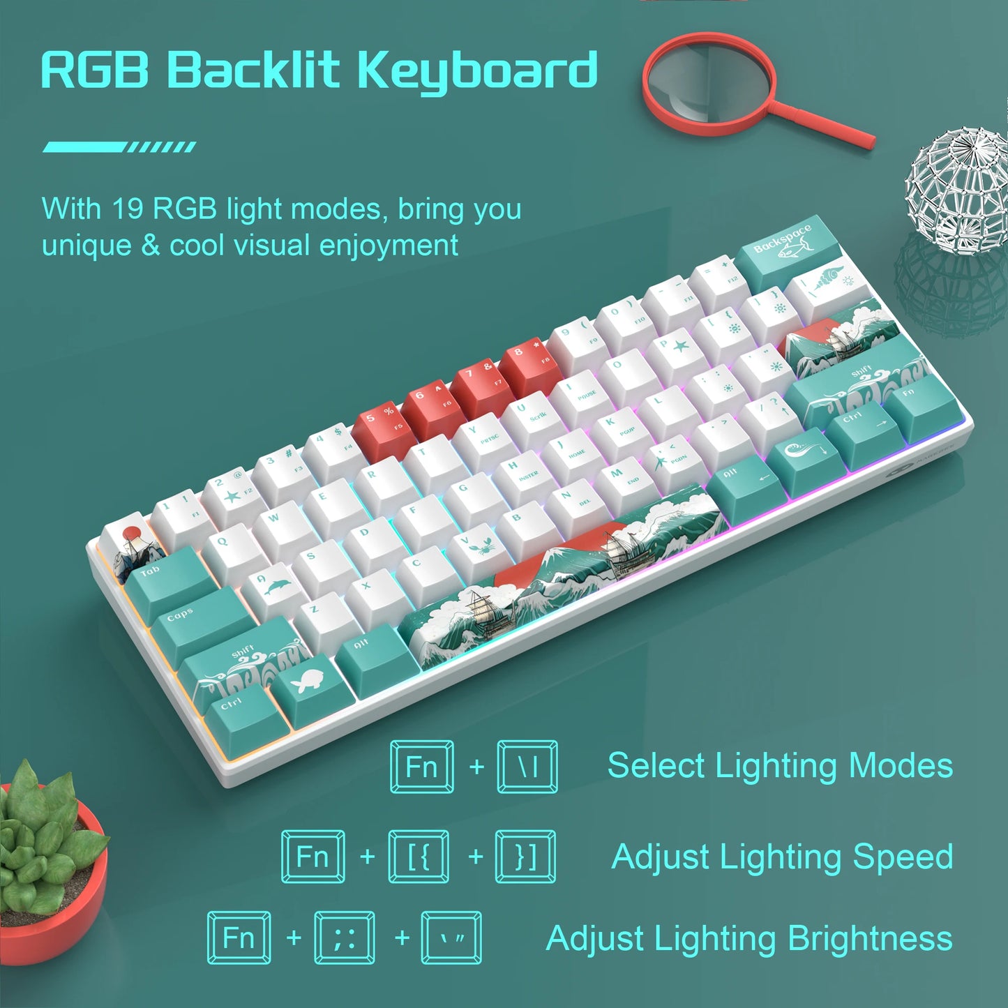MageGee 60% mechanische Gaming-Tastatur, RGB, vollständig Hot-Swap-fähige Custom-Switches, 61 Tasten, Mini-Bürotastatur für Win/Mac-Laptop