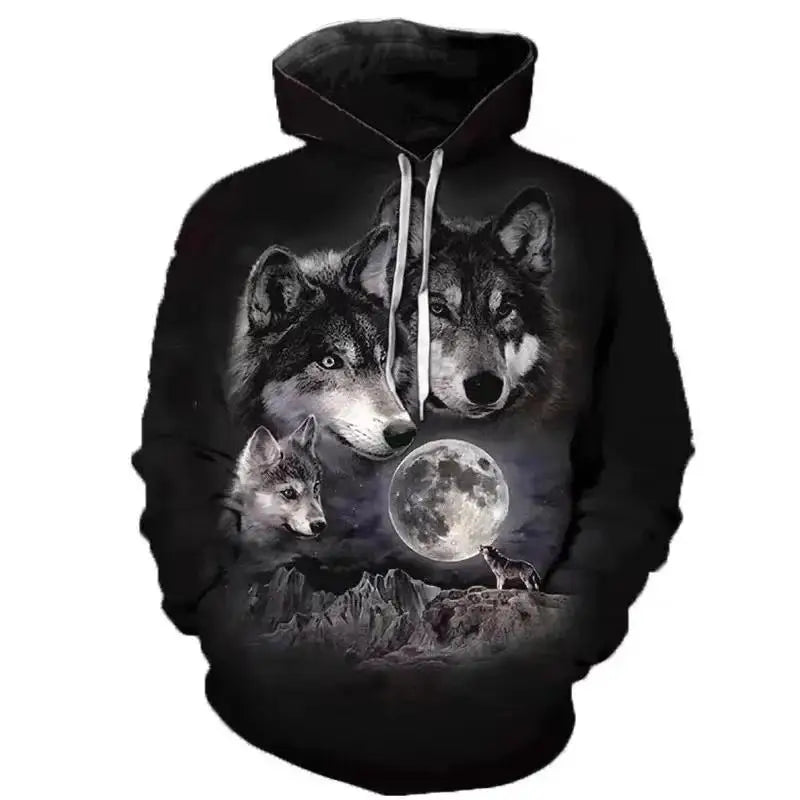 Felpa con cappuccio da uomo Lover Wolf, novità moda autunno 2023, motivo 3D, vestibilità morbida, stile streetwear divertente di marca