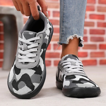 Camouflage-Damenschuhe mit breiter Zehenbox, atmungsaktivem Mesh und bequemer flacher Sohle – neue Barfußschuhe mit weicher Sohle, Damen-Sneaker