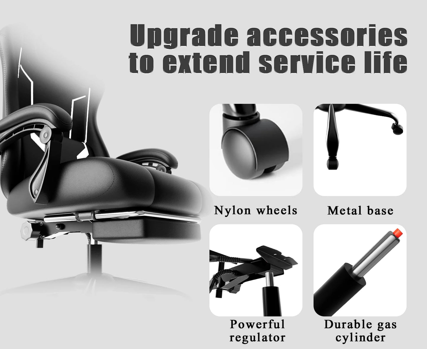 Ergonomic Gaming Chair, Electronic Gaming Chair With Pocket Spring Pad And Footrest, Height Adjustable Computer Chair