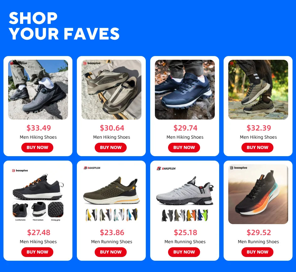 Baasploa Hiking Shoes Men Outdoor Waterproof Camping Resistant Non-Slip Sneakers Casual Lightweight Lace-Up Walking Shoes for Men