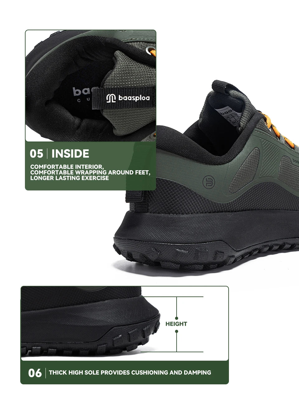 Baasploa Hiking Shoes Men Outdoor Waterproof Camping Resistant Non-Slip Sneakers Casual Lightweight Lace-Up Walking Shoes for Men