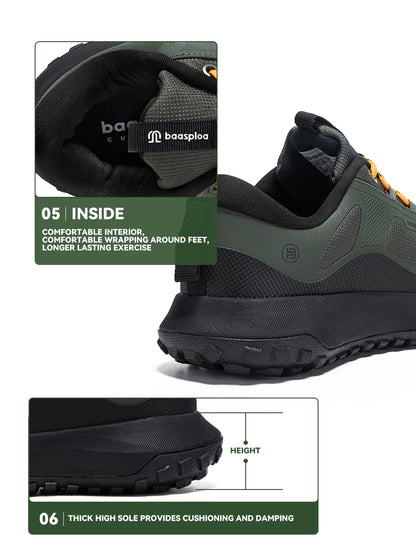 Baasploa Hiking Shoes Men Outdoor Waterproof Camping Resistant Non-Slip Sneakers Casual Lightweight Lace-Up Walking Shoes for Men