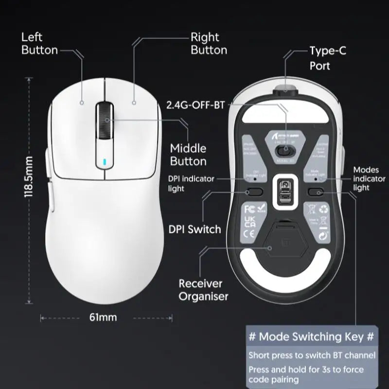 Mouse ATTACK SHARK X3 trimodo 1K Hz, mouse inalámbrico Bluetooth X3Pro 4K Hz ligero, PAW3395, velocidad móvil 650IPS