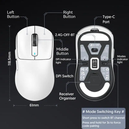 Mouse ATTACK SHARK X3 trimodo 1K Hz, mouse inalámbrico Bluetooth X3Pro 4K Hz ligero, PAW3395, velocidad móvil 650IPS