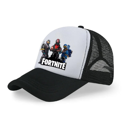 Детска бейзболна шапка Fortnite с принт в анимационен игрови стил, лятна дишаща мрежеста шапка с регулируема козирка, подарък за детски рожден ден