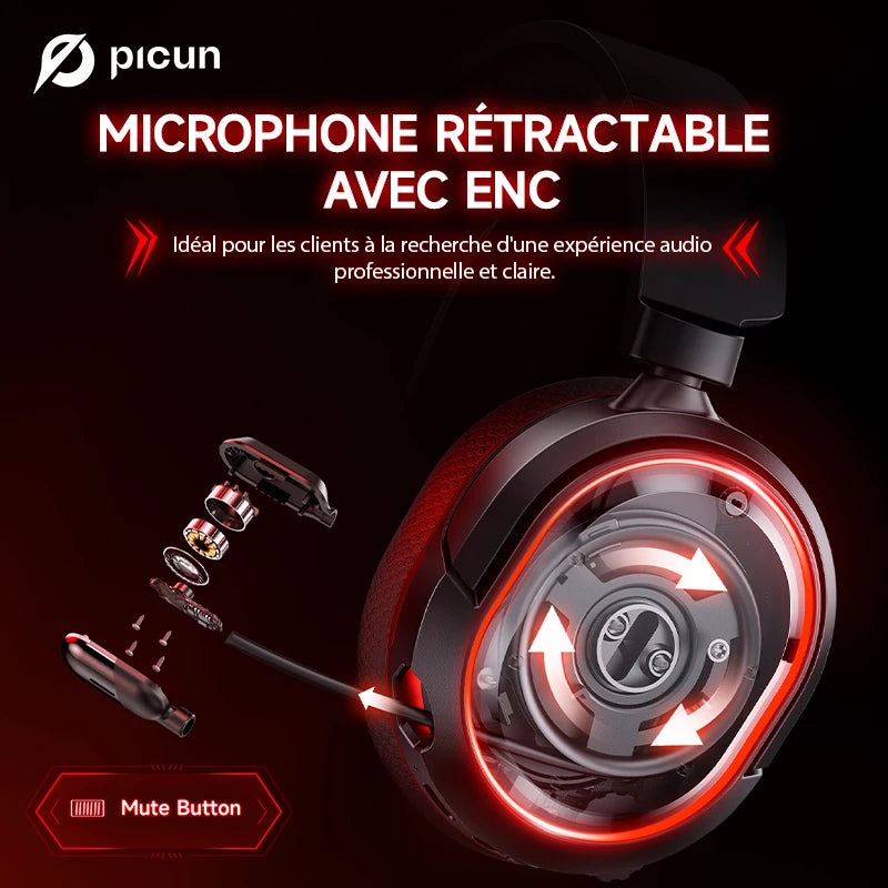 Auriculares gaming inalámbricos Picun G2 Bluetooth 5.3 – Sonido envolvente 7.1, micrófono ENC, batería de 100H y baja latencia para PC, PS5, PS4, Switch y móviles