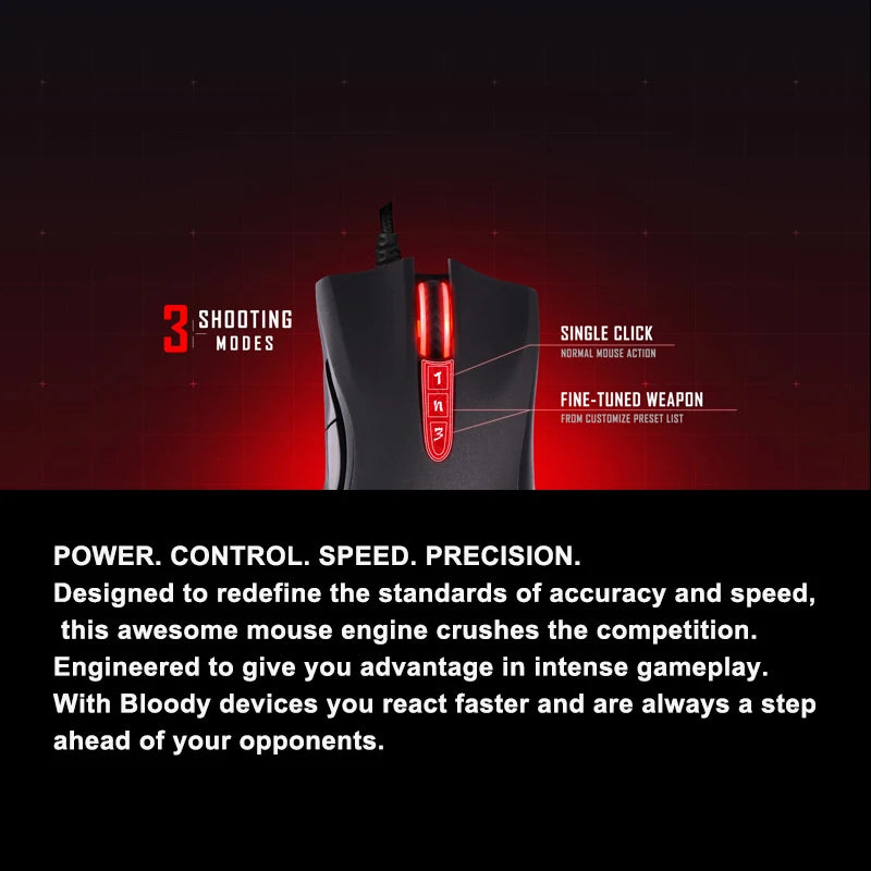 Mouse gaming A4TECH Bloody A91, 4000 DPI, Drag Click, 1000HZ, 6666FPS, 8 pulsanti, piedini Metal X' Glide Armor, oltre 20 milioni di clic