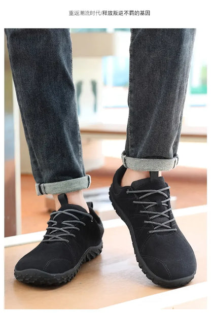 Suede Leather Shoes PU Fabric Wide Toe Shoe Anti-slip Hiking Shoe Workwear Men's Sports Shoes Women's Outdoor Walking Shoes
