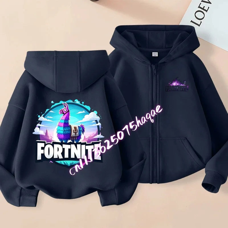 Nová detská mikina Fortnite so zipsom, kreslený anime štýl, ležérna a priedušná mikina s kapucňou pre chlapcov, kabát/bunda, jar 2026, detské oblečenie