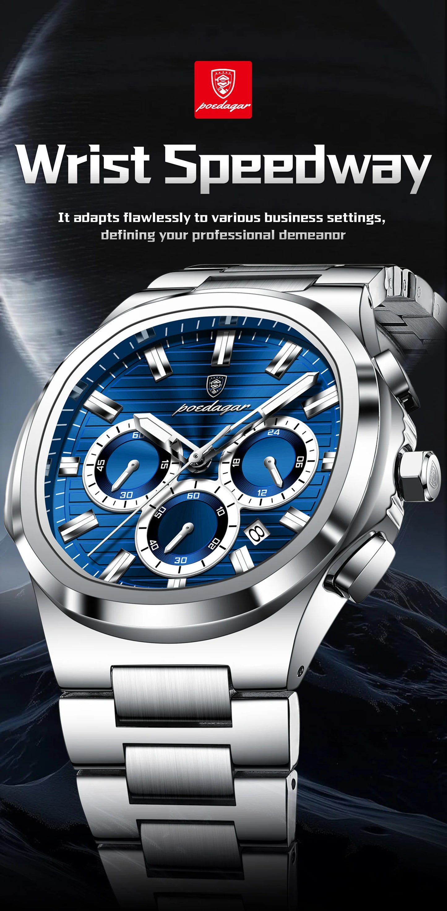 POEDAGAR Top Luxury Man Watch Waterproof Stainless Steel Luminous Men Clock Date Chronograph Quartz Business Men's Watches Reloj