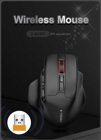 E-YOOSO X-31 Pro USB Gaming Large Mouse, Supports Bluetooth 2.4G Wireless, PAW3212 4800 DPI for Gamer Mice, Computer, Laptop, PC