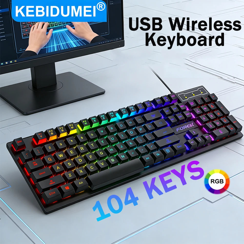 104 Keys USB Wired Keyboard RGB Mechanical Gaming Keyboard Ergonomic Esports Keyboard Computer Accessory for Laptop Macbook