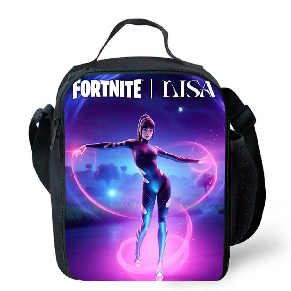Lunch Bags for Children, Cartoon Fortnite School Picnic Bags for Girls and Boys, Kids Insulated Cooler Lunch Bags Portable Lightweight