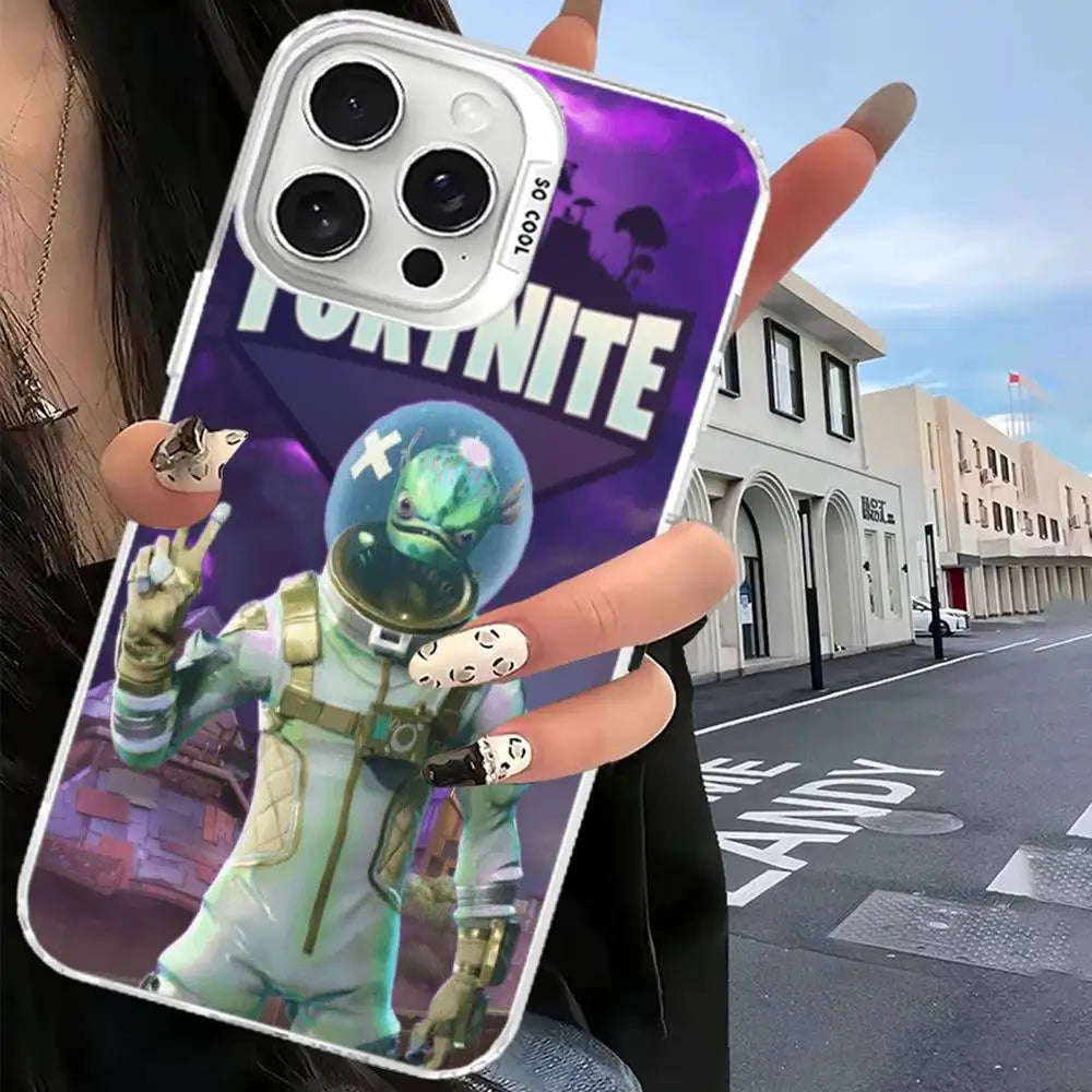 Cover F-Fortnites color argento per iPhone 17 16 15 14 13 12 11 Pro Max Plus