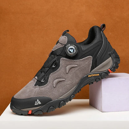 HIKEUP Leather Men's Outdoor Hiking Shoes Tourist Trekking Sneakers Mountain Climbing Trail Jogging Shoes with Turnbuckle