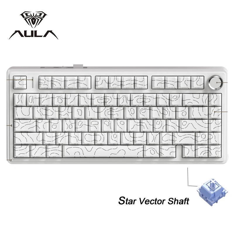 AULA F75 Gaming Mechanical Keyboard RGB 75% Layout Side-engraving Customized Gasket Mounted 80 key PBT Keycaps Wireless keyboard