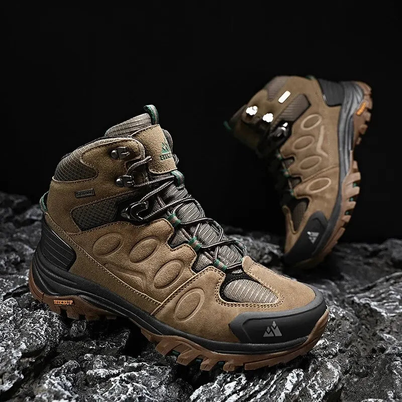 HIKEUP High-Top Men Hiking Boots Winter Outdoor Shoes Lace-Up Non-Slip Sports Casual Trekking Boots Men Suede Warm Shoes