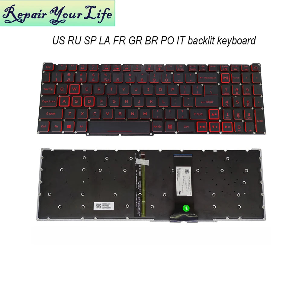 PT-BR Brasil US RU Tastatur mit Hintergrundbeleuchtung für Acer Nitro 5 AN515-54 AN515-43 AN517-52 AN517-51 AN517-54 AN715-51 Spanien LA IT TR GR FR