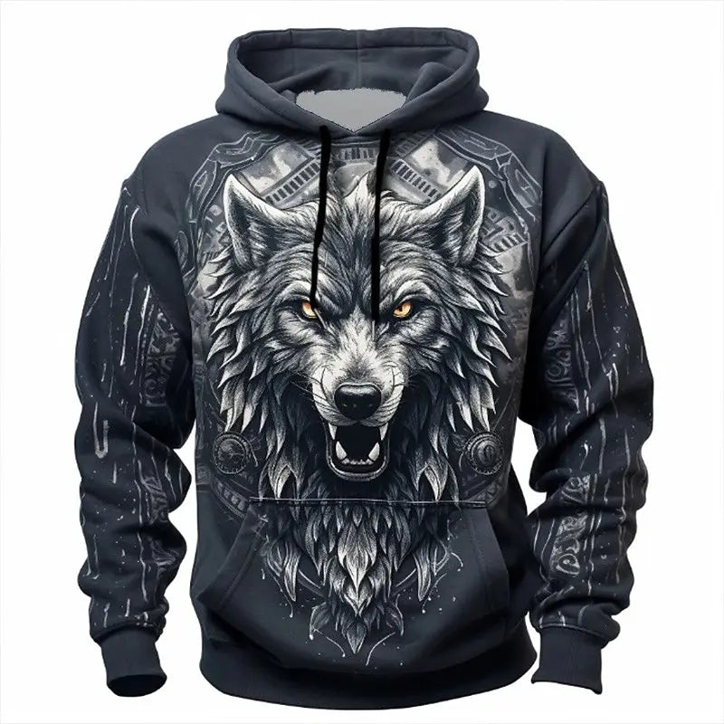 Animal Hoodie For Men Wolf Print High-Quality Men's Pullover Autumn Fashion Top Street Hoodie Designer Long Sleeved Sportswear