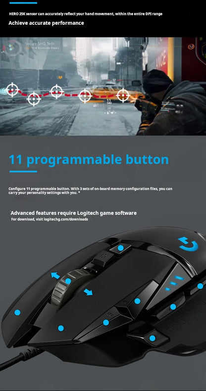 Logitech G502 HERO kabelgebundene Gaming-Maus für E-Sports, mechanische Maus mit RGB-Beleuchtung, Gewichtsanpassung und programmierbaren Battle-Royale-Makros
