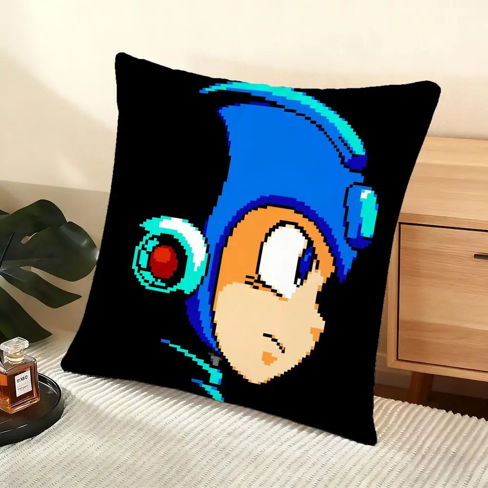 Game R-Rockman Megamans Cushion Cover Soft Short Plush Pillow Cover Smooth Cozy Texture Aesthetic Cushion Case Home Decor